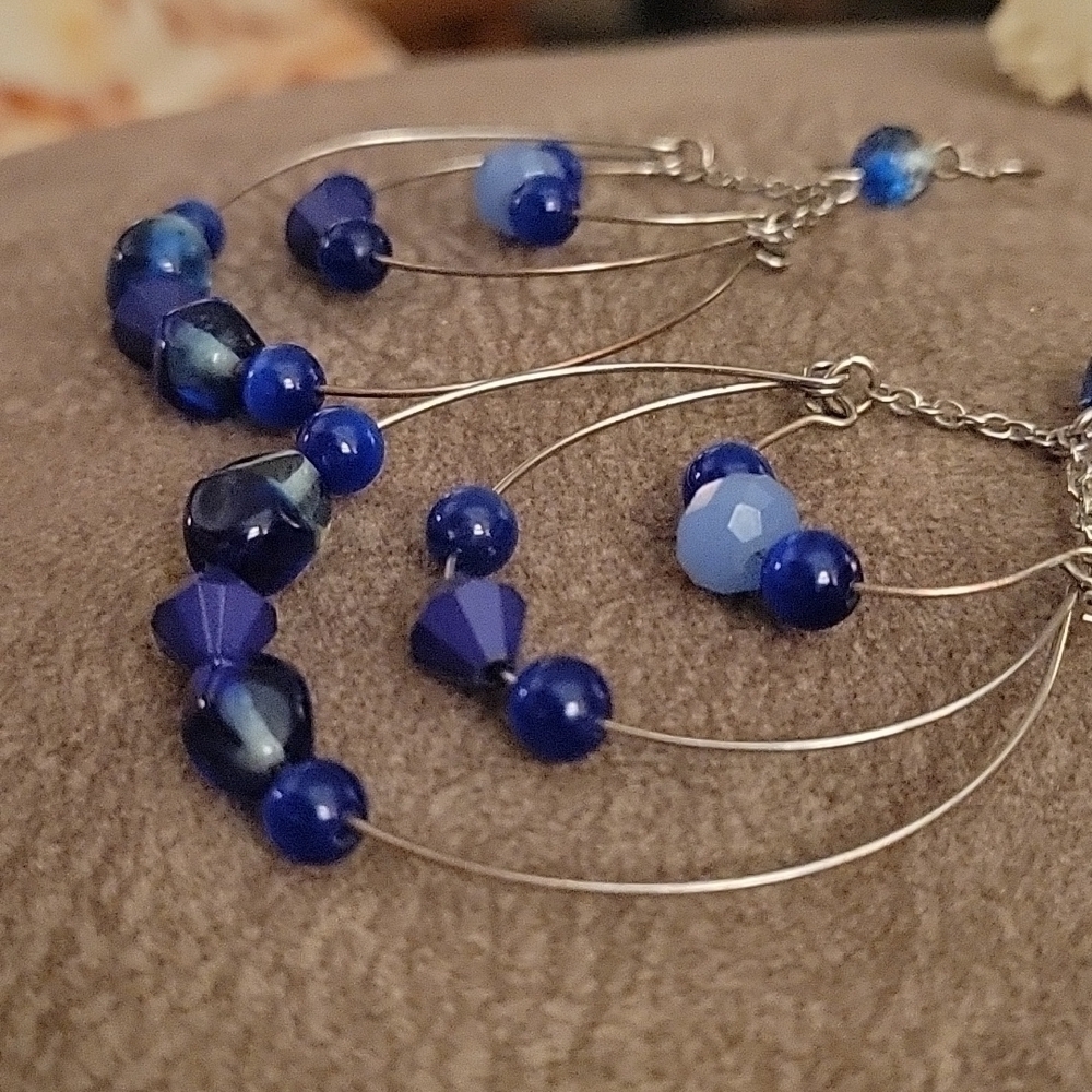 HANDMADE Glass Beaded Layered Hoop Orbit Flamenco Nebula Earrings - Picture 6 of 6